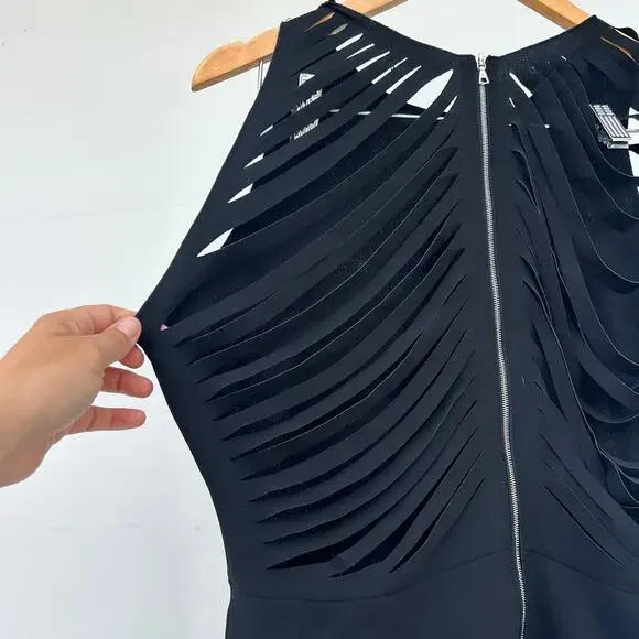 Sandro Paris Cut Out Black Mini Dress Edgy 8 Medium Short Going Out Chic - Picture 6 of 9